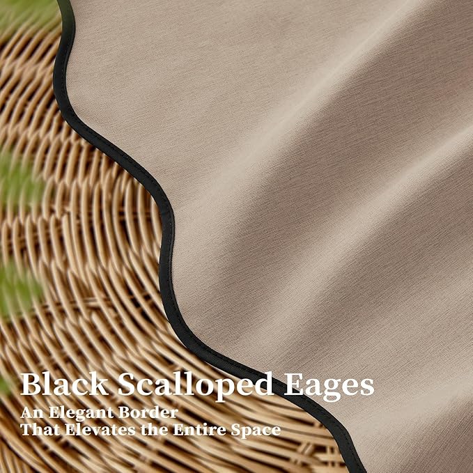 54x78 Boho Scalloped Linen Textured Cloth Shower Curtain, Tan/Taupe | Narrow Long Size, 230GSM Waterproof Polyester, Heavy Duty Fabric, 10 Plastic Hooks, Elegant Farmhouse Style, Machine Washable