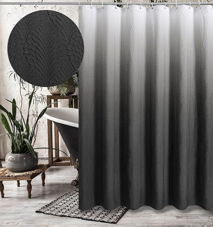 Ombre Black Shower Curtain for Bathroom, Farmhouse Bath Curtain 72x72