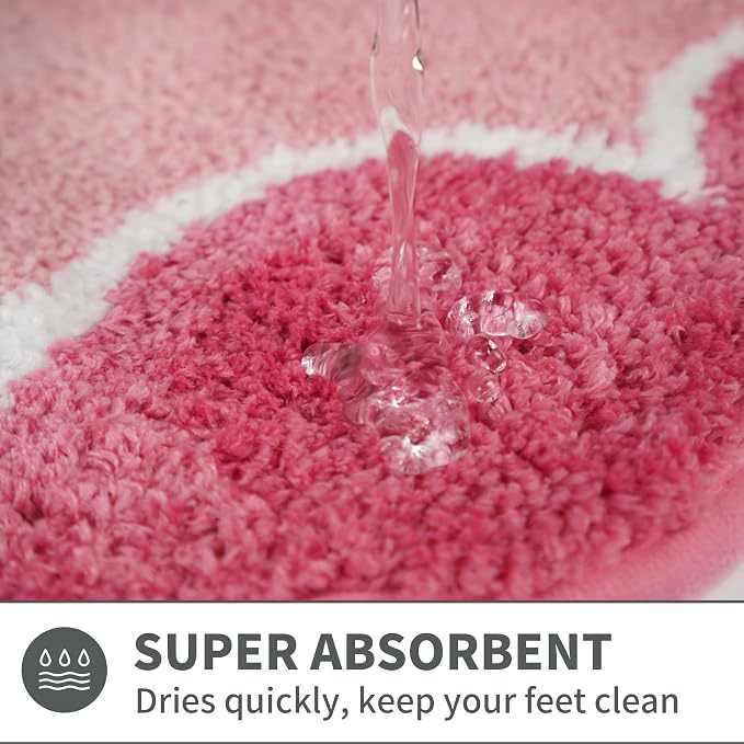 Cute Scalloped Rose Pink Small Bathroom Rugs Mat,Non Slip Absorbent Quick Dry Bath Mats for Shower Room,Microfiber Bath Rug for Floor Washable Carpet for Shower Tub Sink Bedroom,16"x24"