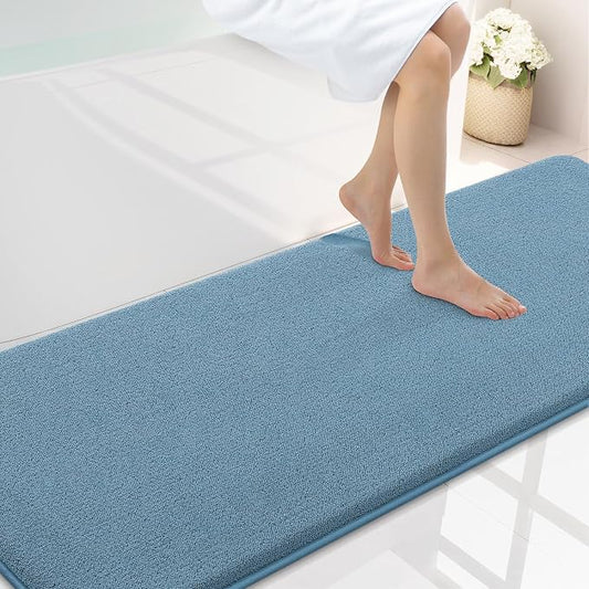 Smiry Memory Foam Bath Mat 72x24, Extra Soft Absorbent Bathroom Rugs | Grayish Blue Quick Dry, Machine Washable Bath Mats for Bathroom, Shower, Tub and Home Decor Accessories