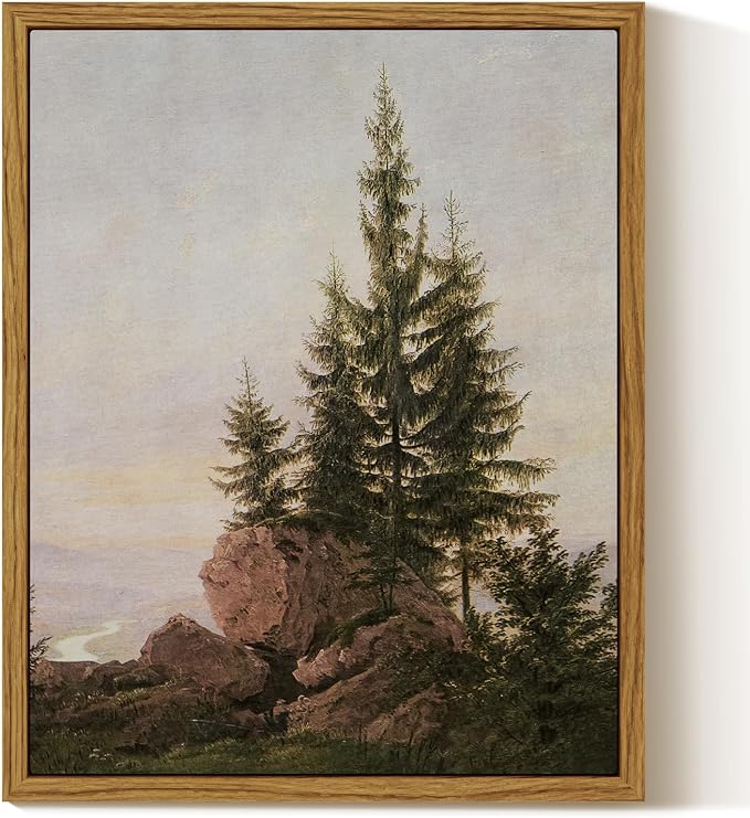 InSimSea Framed Canvas Wall Art, Vintage Rocky Landscape Painting, Rustic Nature Scenery Decor for Living Room Shelf Hallway,10x8in, Neutral Tones