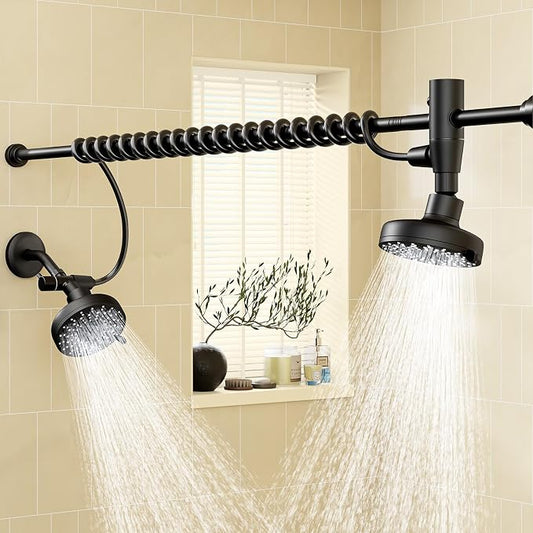 Dual Shower Head with Original Adjustable Slider, Double Showerhead, Black | High Pressure, Two People, 2 Showerhead System for Couples, Renter-Friendly, SPA-Like, Bathroom Gift for Women Men