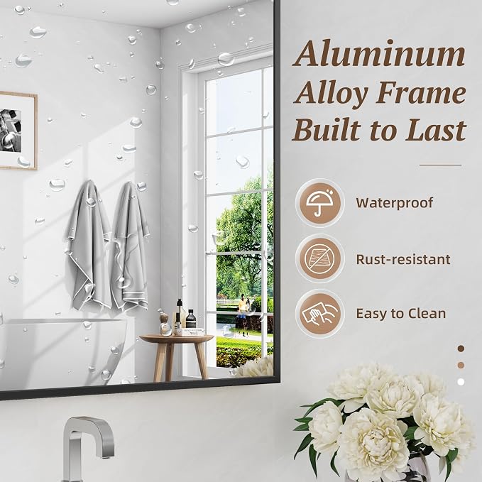 Bathroom Mirror 48" x 30", Large Rectangle Wall Mirror, Black Metal Frame Wall Mounted Mirrors for Bathroom, Vanity, Bedroom, Entryway Decor(Horizontal/Vertical)