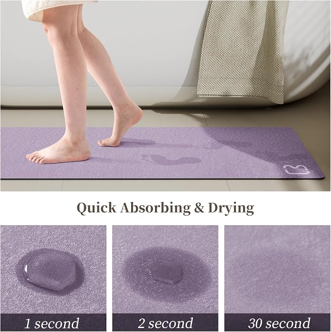 Bathroom Rugs and Mats Set 2 Piece Diatomaceous Earth Bath Mat,Lavender | Non Slip Rubber Backed Quick Dry Bathroom Rugs Super Absorbent Low Pile Diatomite Stone Bathroom Mat Fit Under Door Floors