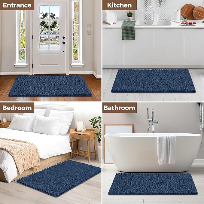 Bcoimo 48x30 Chenille Bath Mat – Non-Slip with Backing Bath Rug Ultra-Absorbent and Machine Washable Bathroom Mat Quick-Dry Design. Ideal for Bathroom Shower and Tub Areas