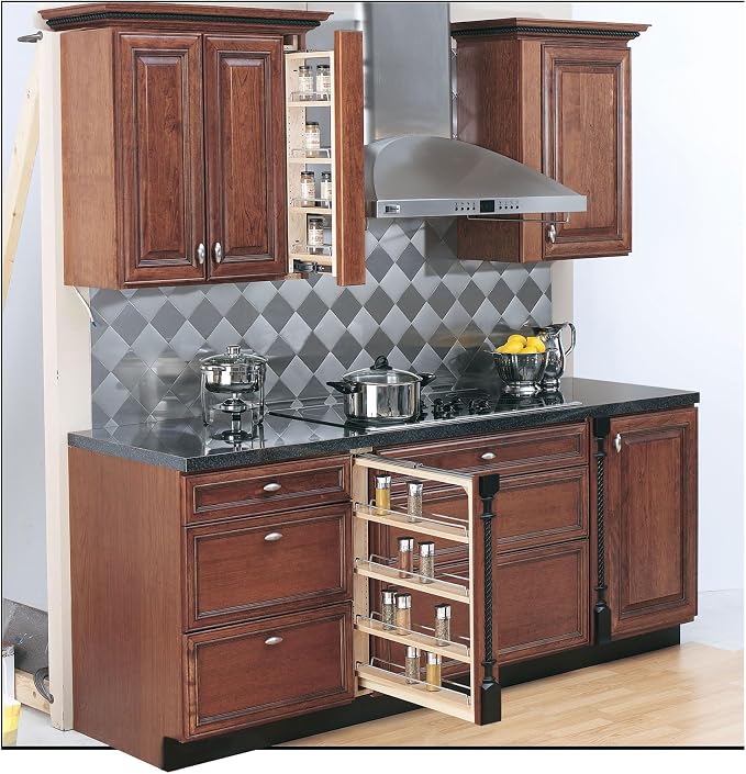 Rev-A-Shelf Kitchen Cabinet Pullout Wall Filler, 3" W x 30" H | Wooden Slide Out Pantry Storage Organizer that fits Between Two Kitchen Cabinets, New Construction Only, 432-BF-3C