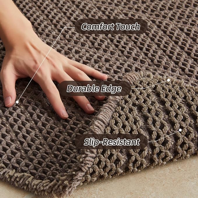 Sunfly Boho Herringbone Runner, Ultra Soft Non-Slip Waffle Bath Mat - Super Absorbent & Quick Dry Washable,Bathroom Runner Rug 24"x72" Taupe