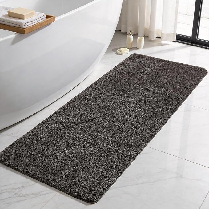 TYUU Bathroom Runner Rug, Ultra Soft Long Bath Mat Machine Washable Super Absorbent Quick Dry Bathroom Runner Rugs 24 x 60 Non Slip, Dark Grey 24" x 60"