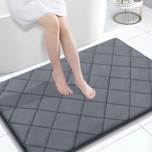 OLANLY Memory Foam Bath Mat 47x32, Ultra Soft and Absorbent Bathroom Rugs | Dark Grey, Quick Dry, Machine Washable Shower Bath Rugs, Comfortable Bath Carpet for Bathroom Floor, Tub and Shower