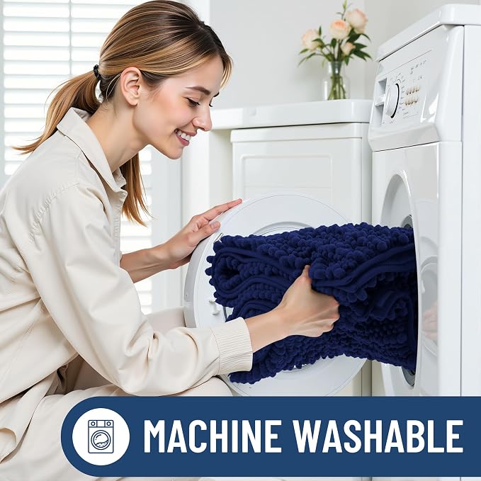 Smiry Bathroom Rugs 35X24, Extra Soft Rubber Backing Chenille Bath Mats | Navy Blue Machine Washable Non Slip Quick Dry Bath Mats for Bathroom Floor, Tub, Shower, Home Decor Accessories