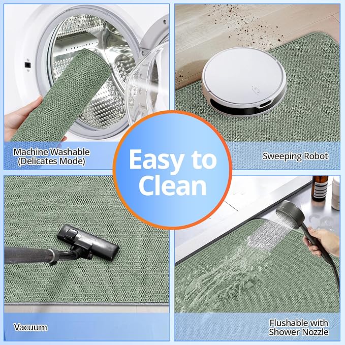 Bathroom Rugs Sets 2 Piece, Thin Bath Mat Absorbent Quick Dry, Machine Washable, Rubber Backing for Non Slip, Low Pile Cozy Cloth Bathroom Rug Set for Tub/Sink/Shower (27"x17" & 30"x20", Sage Green)