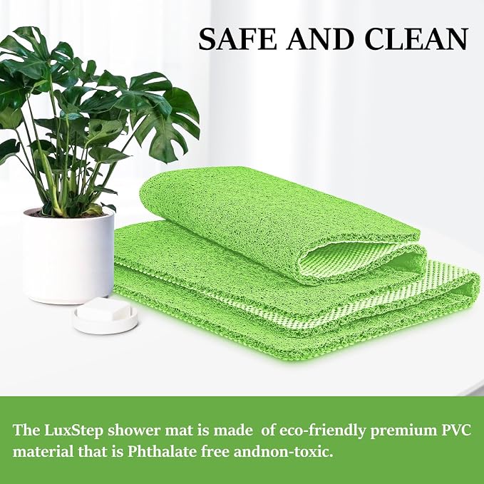 LuxStep Shower Mat Bathtub Mat Non-Slip Bath Mat with Drain, Quick Drying | 47x16 inch PVC Loofah Bathmat for Tub,Shower,Bathroom,Grass Green