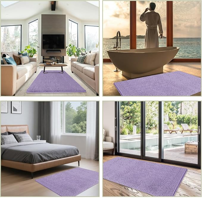 Bathroom Rugs 36 x 60 Inch – Extra Large Bath Mat | Absorbent and Washable Thick Chenille Bath Rugs Non-Slip Runner Rug for Bathroom, Shower, Tub(Lavender)