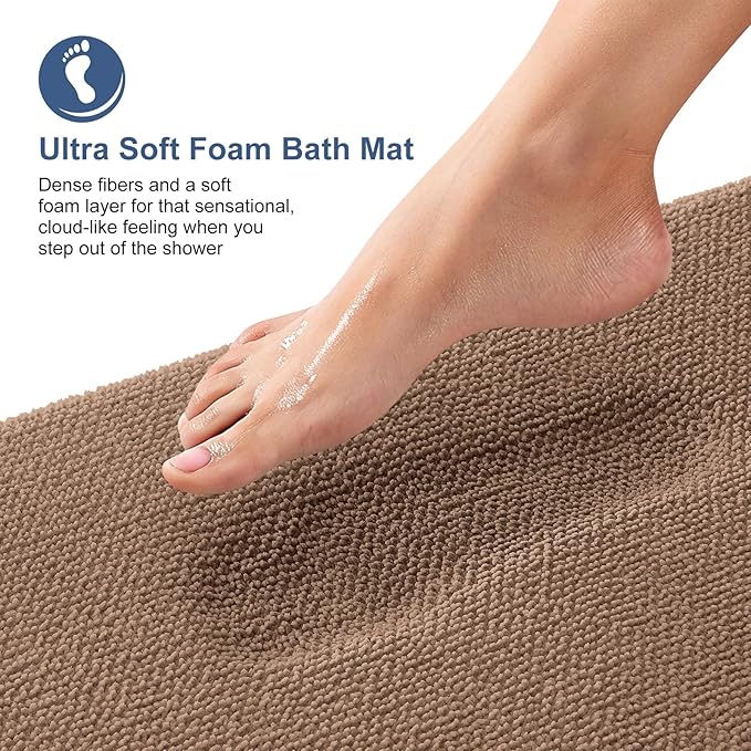 OLANLY Memory Foam Bathroom Runner Rugs 47x17, Absorbent Long Mat, Mocha | Soft Quick Dry Bath Rugs, Non-Slip Carpet, Machine Washable Mat for Bathroom Floor, Tub and Shower, Home Decor Accessories