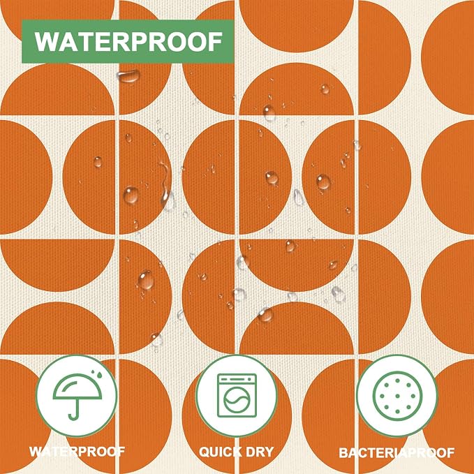 Orange Mid Century Modern Shower Curtain, Boho Abstract Geometric Retro Art Bath Curtains For Bathroom, Colorful Unique Pattern Waterproof Polyester Fabric Bathroom Accessories Set 12 Hooks 72X78IN