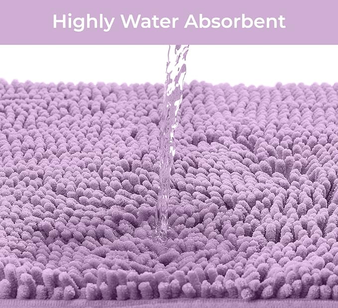 LuxUrux U-Shaped Toilet Bath Mat – Super Absorbent & Non-Slip Contoured Rug for Around Toilet, Soft Chenille, Machine Washable (20” x 23”, Lavender)