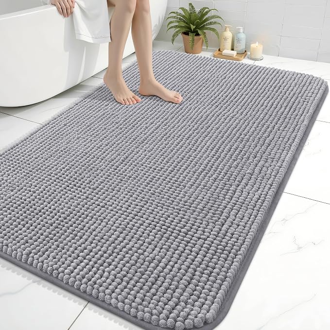 Arotive Chenille Bathroom Rugs 59x35, Soft Absorbent Bath Mat, Grey | Rubber Backing, Machine Washable Dry Bath Mats for Bathroom Floor, Tub and Shower, Home Decor Accessories