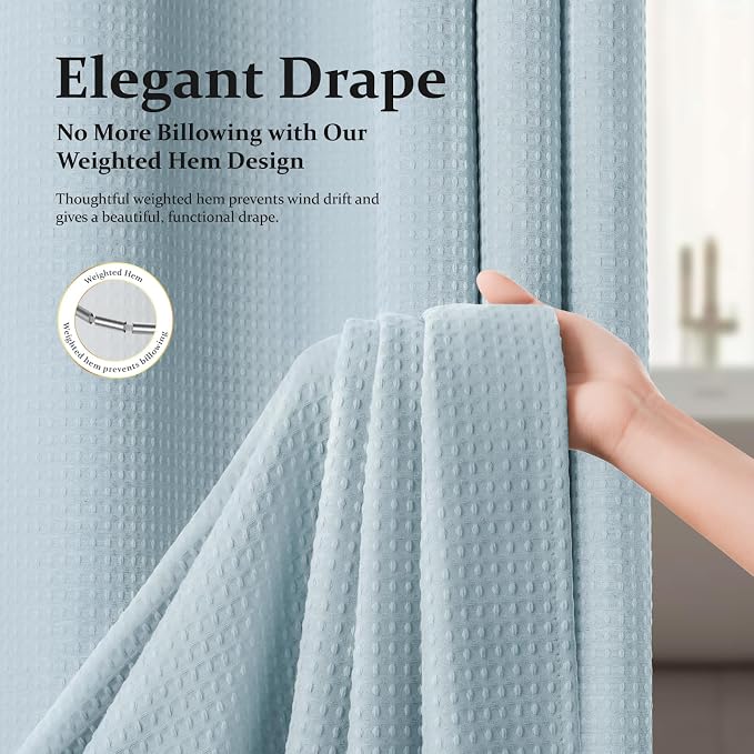 Extra Long Waffle Shower Curtain 256 GSM Fabric 72"x84" Fog Blue | 84 Inch Long, Thick Polyester Cloth, Weighted Hem, Water Repellent, Washable, Tall Hotel Bathroom Shower Curtain Set 12 Hooks