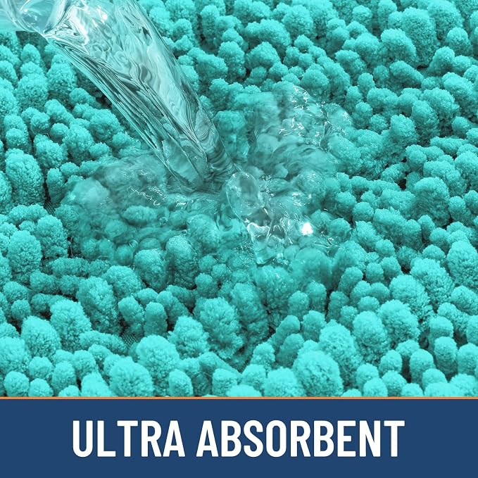 Smiry Bathroom Rugs 36X24, Extra Soft Rubber Backing Chenille Bath Mats | Turquoise Machine Washable Non Slip Quick Dry Bath Mats for Bathroom Floor, Tub, Shower, Home Decor Accessories