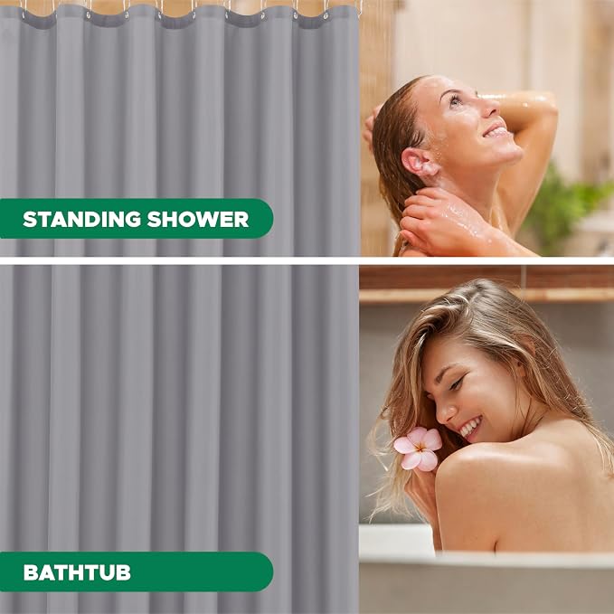 Biscaynebay Fabric Narrow Stall Shower Liners 36" Width by 72" Length, Silver Grey Water Resistant Bathroom Curtains, Rust Resistant Grommets (6 Holes) Weighted Bottom Machine Washable