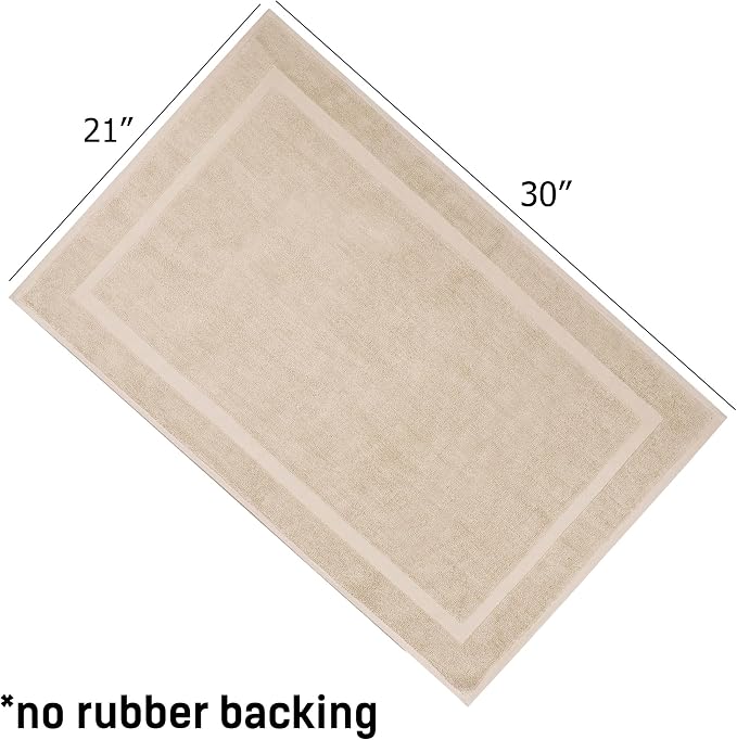COTTON CRAFT Bath Mats - 2 Pack Step Out Tub Shower Floor Mat -21x30- Linen | Ultra Absorbent Plush 900 GSM Pure Cotton Banded Border Luxury Towel Rug - Not a Bathroom Rug
