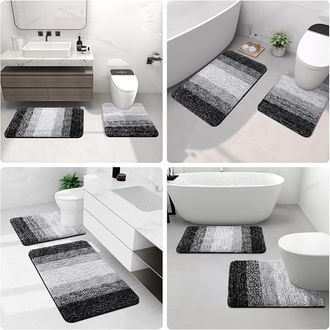 Arotive Microfiber Bathroom Rugs, Shaggy Soft Absorbent Bath Rug, 34x21 | Black, Rubber Backing Thick Plush Machine Washable Dry Bath Mats for Bathroom, Tub and Shower, Rectangular