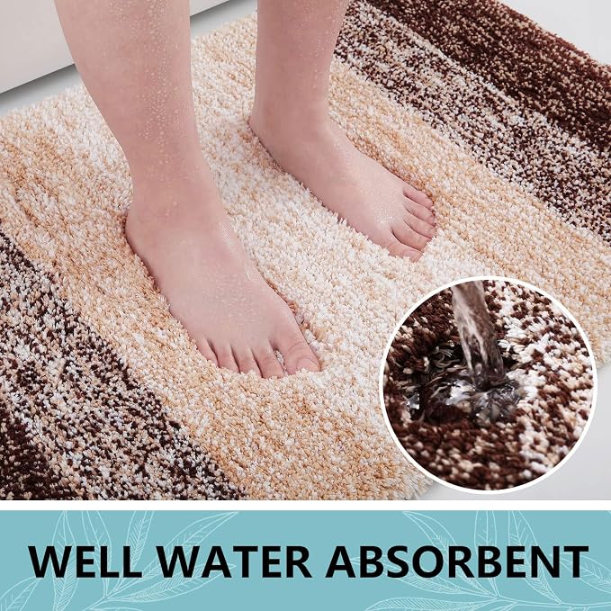 Arotive Microfiber Bathroom Rugs, Shaggy Soft Absorbent Bath Rug, 47x17 | Brown, Rubber Backing Thick Plush Machine Washable Dry Bath Mats for Bathroom, Tub and Shower, Rectangular