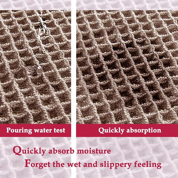 ZALL Tan Waffle Bath Mat,Super Absorbent Non Slip Bathroom Rug,Brown 17x24inch,Machine Washable Ultra Soft Floor Mats