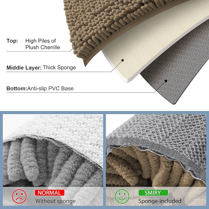 Smiry Bathroom Rugs 44X24, Luxury Chenille Extra Soft Absorbent Bath Mat | Camel, Machine Washable Non-Slip Plush Bath Mats for Bathroom, Tub, Shower, and Floor, Home Decor