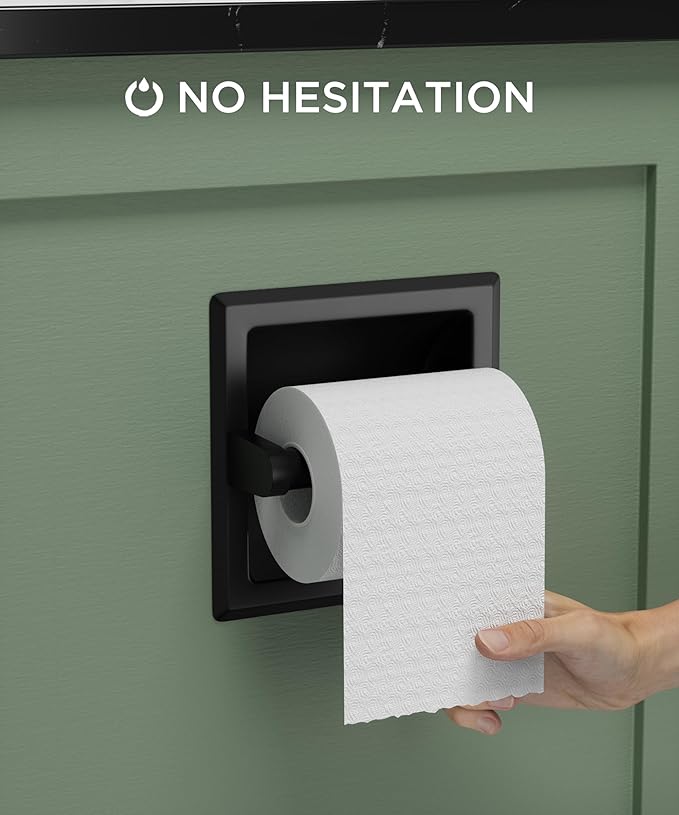 FORIOUS Recessed Toilet Paper Holder, Wall Mount Bathroom Tissue Holder | Matte Black | in Wall Toilet Paper Dispenser Insert | SUS304 Stainless Steel Rustproof | Bathroom Space Saving Design