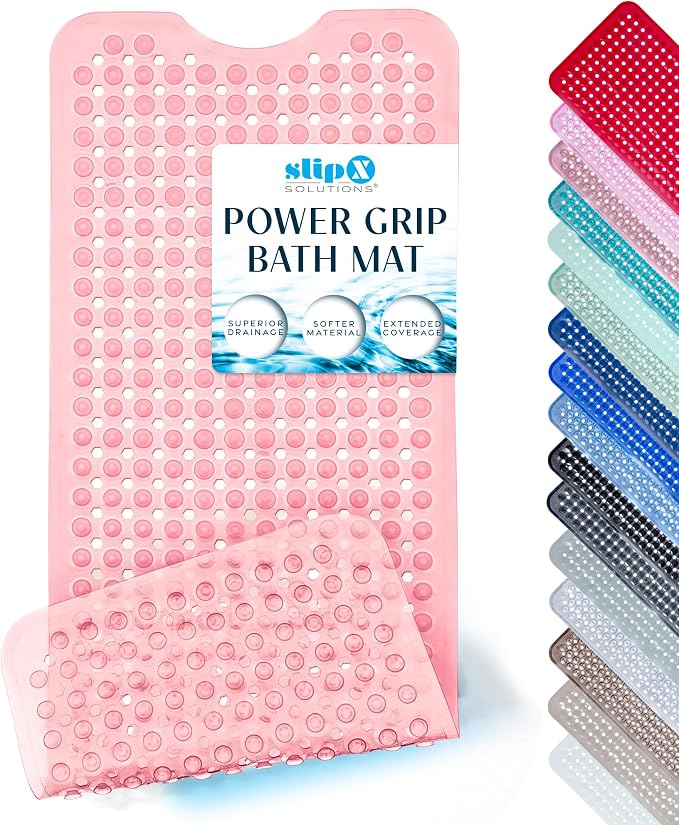SlipX Solutions 39"x16" Power Grip Non Slip Bathtub Shower Mat, Coral | Stronger Wet Surface Protection, Soft Under Foot, 265+ Suction Cups, Large Drainage Holes
