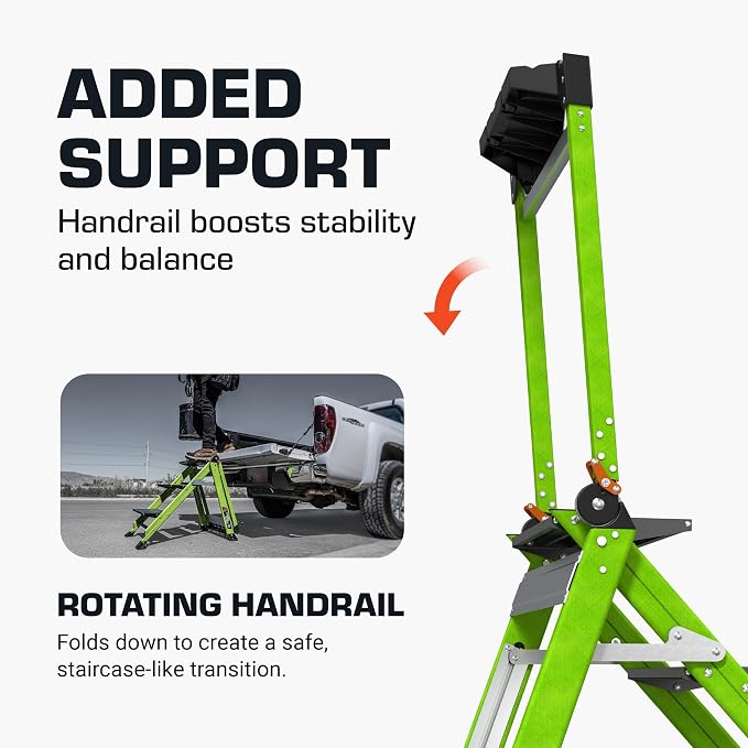 Little Giant Jumbo Step 3-Step Foldable 3 ft Fiberglass Stool, 11933 | Foldable Non-Conductive Fiberglass Step Stool, Extra-Wide Stair-Like Treads, Rotating Handrail, 375 lbs. Weight Capacity