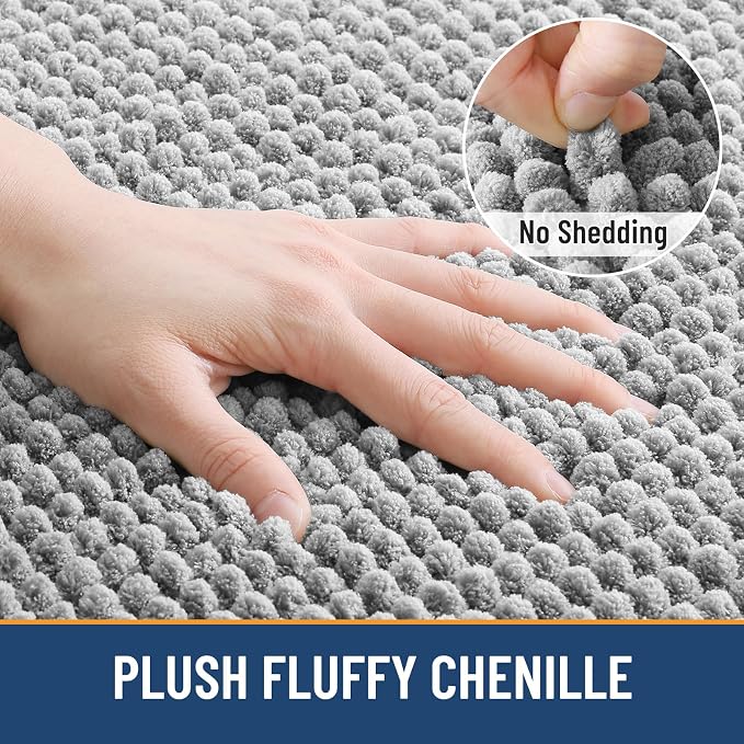 Arotive Chenille Bathroom Rugs 24x16, Soft Absorbent Bath Mat, Light Grey | Rubber Backing, Machine Washable Dry Bath Mats for Bathroom Floor, Tub and Shower, Home Decor Accessories