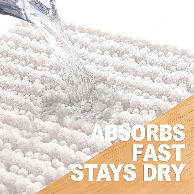 OLANLY Bathroom Runner Rugs 47x20, Thick Soft Absorbent Chenille Bath Rugs | Ivory, Quick-Drying Rubber Backing, Long Shaggy Bath Mat, Machine Washable for Floor, Tub and Shower, Home Decor Accessories