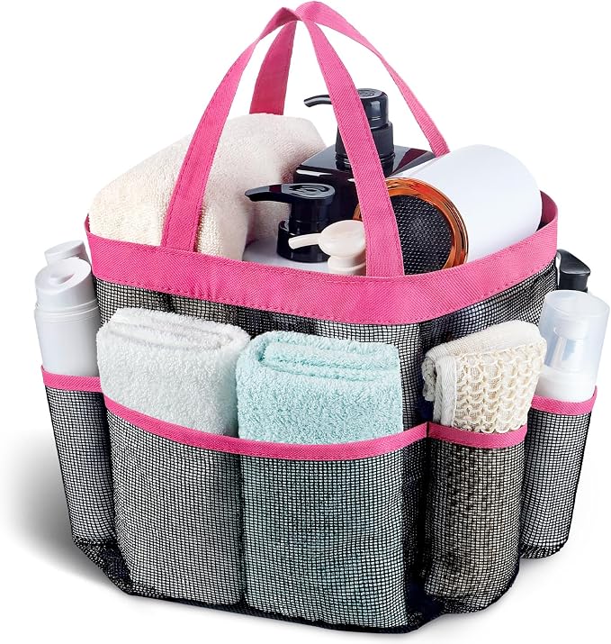 Mesh Shower Caddy Portable - 9 Pockets, Shower Bag for Dorm Room Camping | 2 Handle Quick Dry Shower Bag College Dorm Room Essentials Large Capacity Hanging Basket for Bathroom Travel Swimming Gym