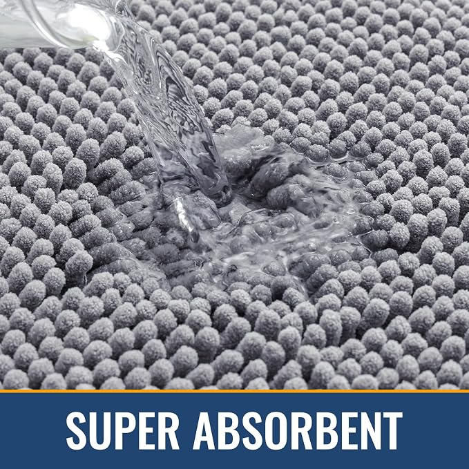 Arotive Bathroom Toilet Rugs Chenille U Shaped 20x20, Grey | Extra Soft Absorbent Shaggy Chenille Contour Bath Rugs for Toilet, Machine Washable Rubber Backing Contoured Bath Mats