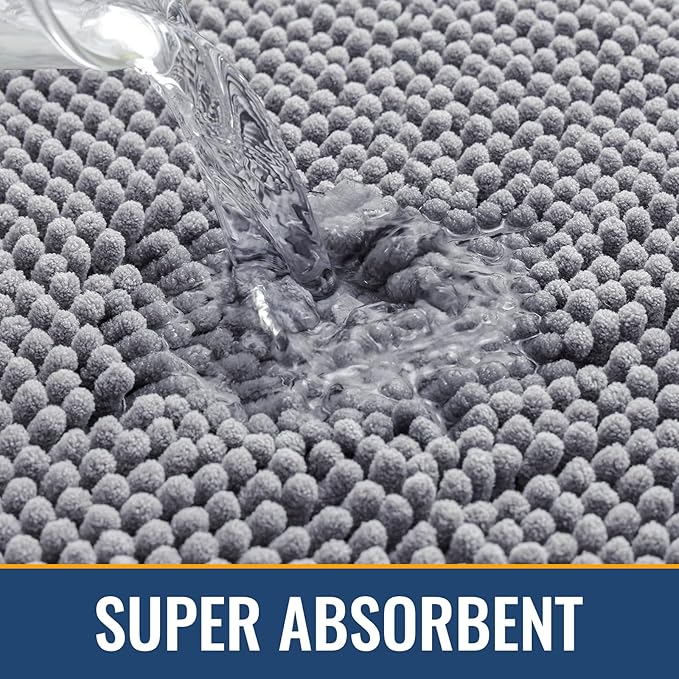 Arotive Bathroom Rugs 70x24, Soft Absorbent Shaggy Chenille Bath Rugs | Grey, Machine Washable Rubber Backing Bath Mats for Bathroom Floor Tub and Shower Home Decor Accessories