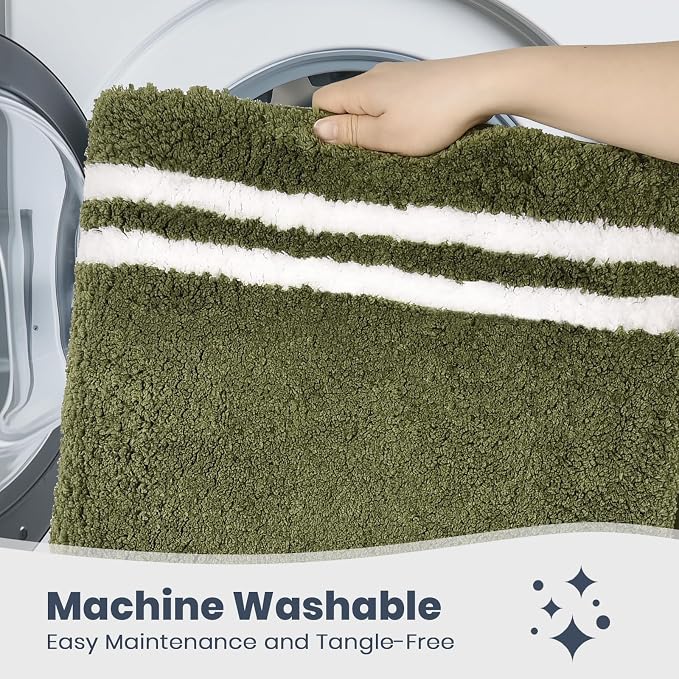 PURRUGS Bathroom Rug, Bath Mat, 20" x 30", Olive Green | Machine Washable, Non-Slip, Waterproof TPR Backing, Super Absorbent, Quick Dry, Bath Rug for Shower, Bathtub, and Sink