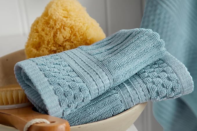 100% Cotton Bath Towel Set | 4-Pack | Textured | Aegean | Absorbent & Quick-Dry Bathroom Towels | Textured and Durable Cotton Towels for Bathroom | OEKO-TEX | Krista Collection
