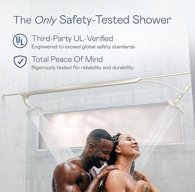 BOONA Tandem Shower as seen on Shark Tank | Dual Shower Head for Couples | Brushed Nickel, Two Showerheads