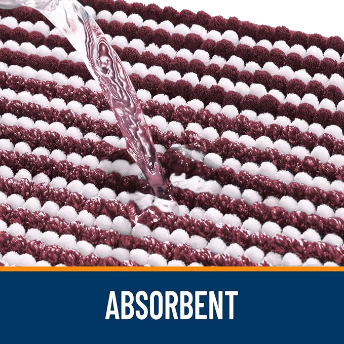OLANLY Bathroom Rugs 36x24, Soft Chenille Striped Bath Rugs, Burgundy | Extra Absorbent, Rubber Backing, Machine Wash Dry, Bath Mats for Bathroom Floor, Tub and Shower, Home Decor Accessories