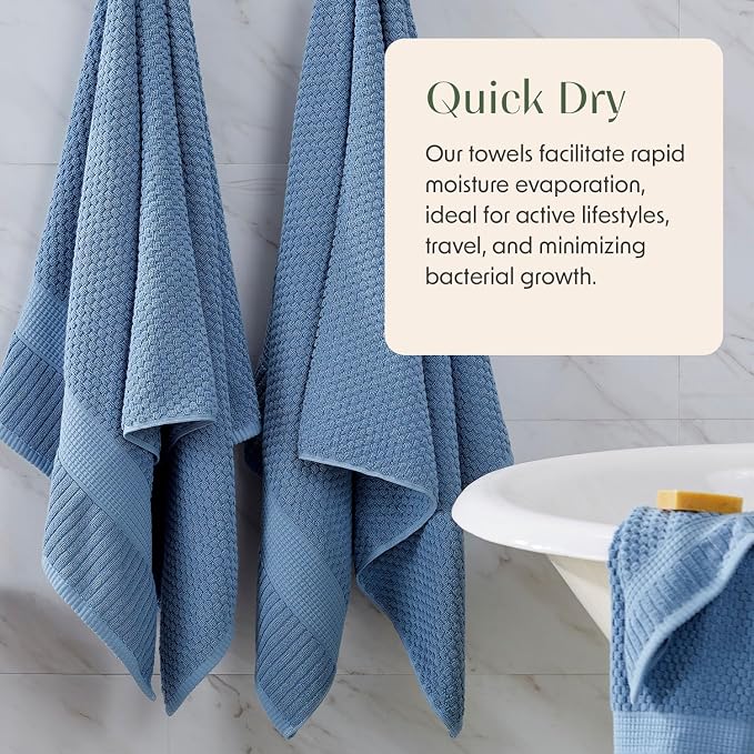 100% Cotton 6 Piece Bath Towel Set | Blue Towels | Oeko‑TEX Standard 100 | Soft & Absorbent, Quick‑Dry | Trinity Collection - Blue Shadow