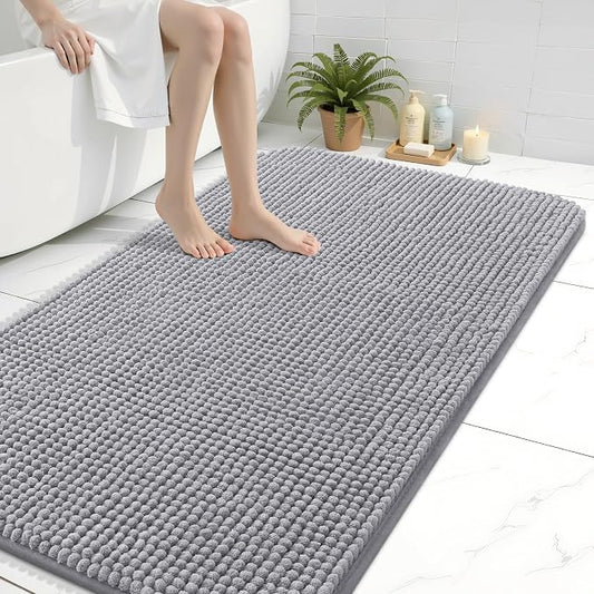 Arotive Chenille Bathroom Rugs 44x32, Soft Absorbent Bath Mat, Grey | Rubber Backing, Machine Washable Dry Bath Mats for Bathroom Floor, Tub and Shower, Home Decor Accessories