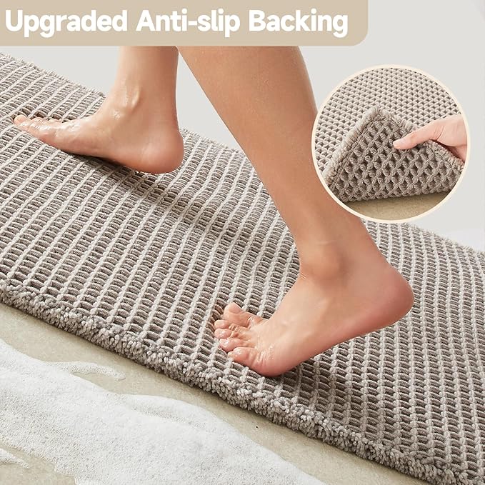 TYUU Waffle Runner Rug Bathroom, Long Boho Bathroom Rugs Non Slip Washable Super Absorbent Quick Dry Farmhouse Bath Decor, 60"x24" Light Grey