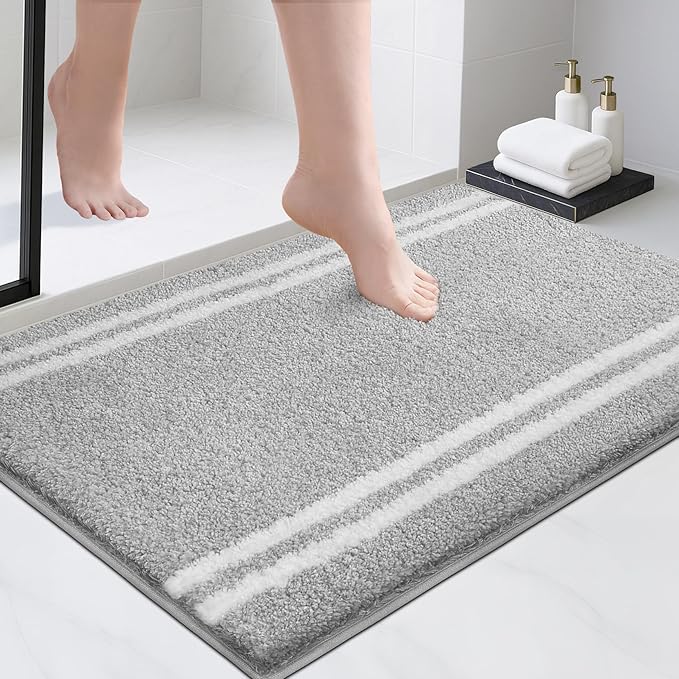 PURRUGS Bathroom Rug, Bath Mat, 24" x 36", Light Grey | Machine Washable, Non-Slip, Waterproof TPR Backing, Super Absorbent, Quick Dry, Bath Rug for Shower, Bathtub, and Sink