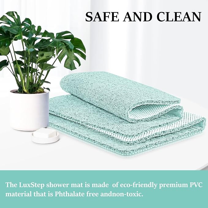 LuxStep Shower Mat Bathtub Mat,Non-Slip Bath Mat with Drain, Quick Drying | 40x24 inch, PVC Loofah Bathmat for Tub,Shower,Bathroom,Green
