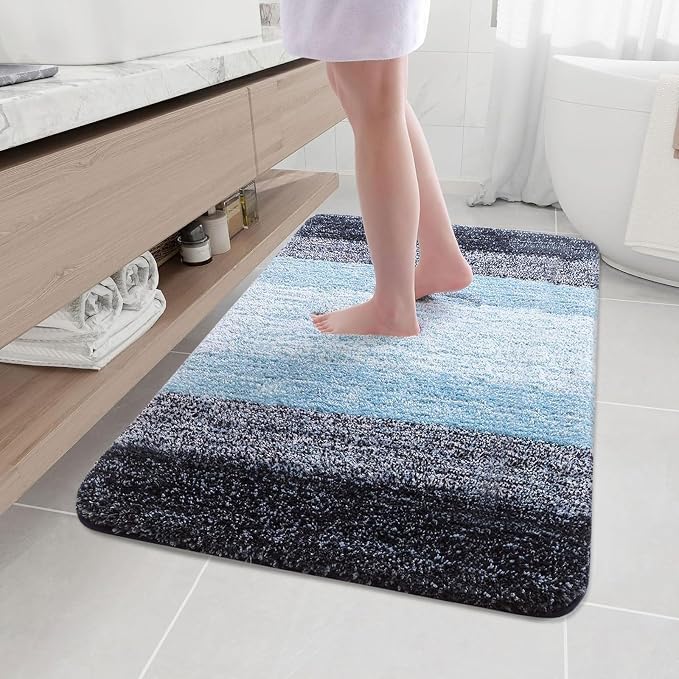 Arotive Microfiber Bathroom Rugs, Shaggy Soft Absorbent Bath Rug, 47x32 | Blue, Rubber Backing Thick Plush Machine Washable Dry Bath Mats for Bathroom, Tub and Shower, Rectangular