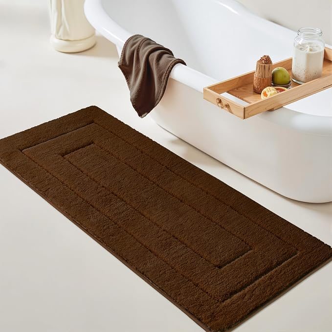 GRANNY SAYS Brown Bathroom Rug 24" x 59", Non-Slip Microfiber Bath Mat | Ultra-soft, durable TPR backing for reliable grip, fast water absorption, machine washable for Vanity, Shower, Tub