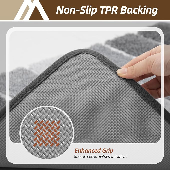 COSY HOMEER Toilet Rugs U-Shaped 24"x20", Ultra Soft Absorbent Bath Mat | Non-Slip TPR Backing, Machine Washable Shaggy Rug for Toilet,Grey & White
