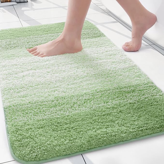 Arotive Microfiber Bathroom Rugs, Shaggy Soft Absorbent Bath Rug, 24x16 | SageGreen, Rubber Backing Thick Plush Machine Washable Dry Bath Mats for Bathroom, Tub and Shower, Rectangular
